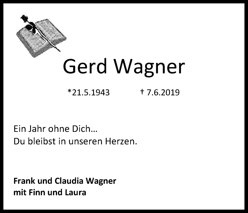  Traueranzeige für Gerd Wagner vom 09.06.2020 aus Kölner Stadt-Anzeiger / Kölnische Rundschau / Express