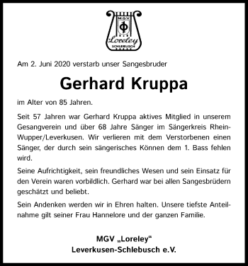 Anzeige von Gerhard Kruppa von Kölner Stadt-Anzeiger / Kölnische Rundschau / Express