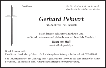 Anzeige von Gerhard Pehnert von  Wochenende 