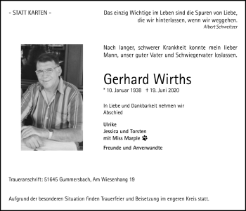 Anzeige von Gerhard Wirths von  Anzeigen Echo 