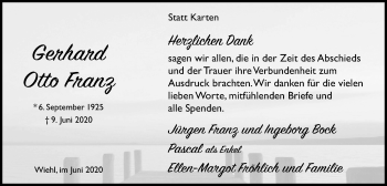 Anzeige von Gerhard Otto Franz von Kölner Stadt-Anzeiger / Kölnische Rundschau / Express