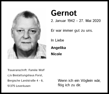 Anzeige von Gernot  von Kölner Stadt-Anzeiger / Kölnische Rundschau / Express