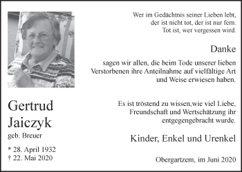Anzeige von Gertrud Jaiczyk von  Blickpunkt Euskirchen 