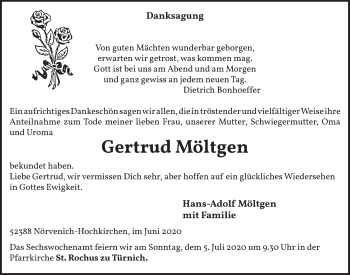 Anzeige von Gertrud Möltgen von  Werbepost 
