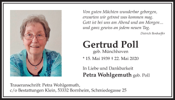 Anzeige von Gertrud Poll von  Schaufenster/Blickpunkt 