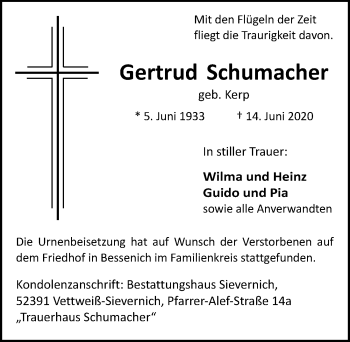 Anzeige von Gertrud Schumacher von  Blickpunkt Euskirchen 