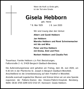 Anzeige von Gisela Hebborn von Kölner Stadt-Anzeiger / Kölnische Rundschau / Express