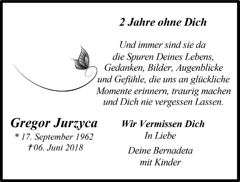  Traueranzeige für Gregor Jurzyca vom 05.06.2020 aus  Anzeigen Echo 