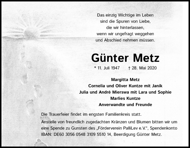  Traueranzeige für Günter Metz vom 06.06.2020 aus Kölner Stadt-Anzeiger / Kölnische Rundschau / Express
