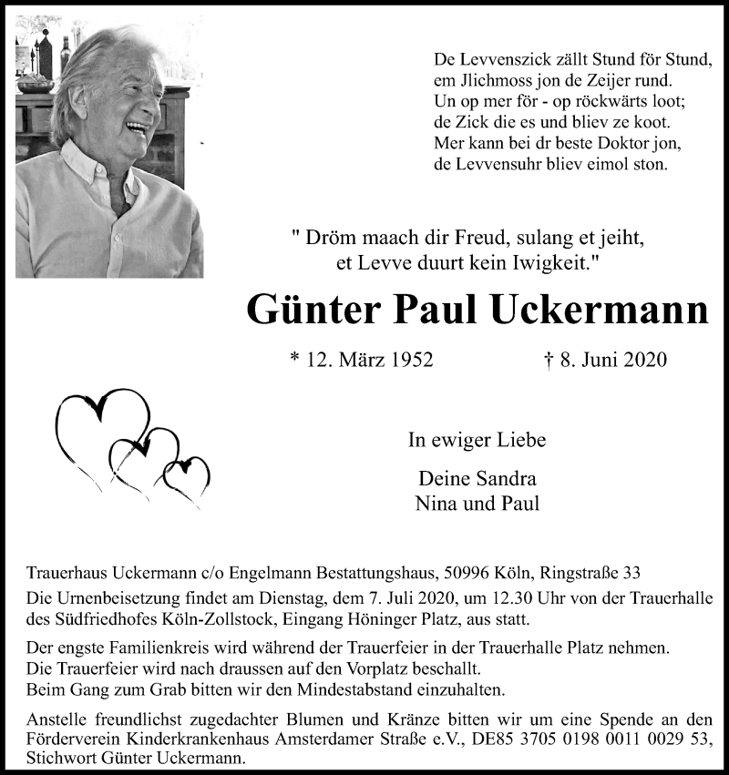  Traueranzeige für Günter Paul Uckermann vom 27.06.2020 aus Kölner Stadt-Anzeiger / Kölnische Rundschau / Express