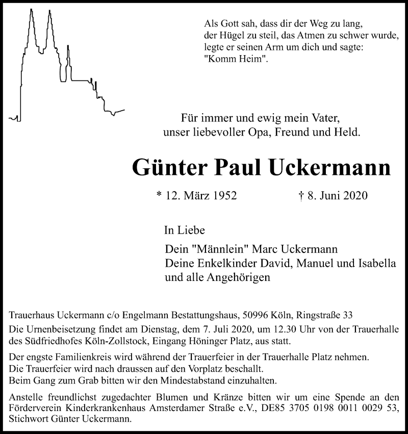  Traueranzeige für Günter Paul Uckermann vom 27.06.2020 aus Kölner Stadt-Anzeiger / Kölnische Rundschau / Express