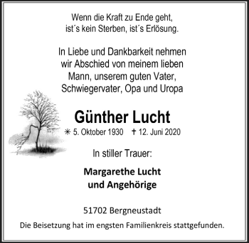 Anzeige von Günther Lucht von  Anzeigen Echo 