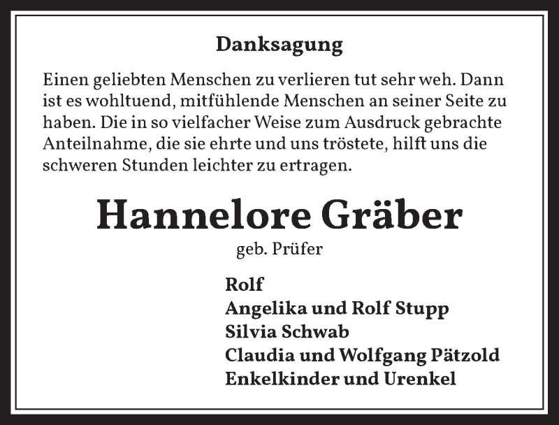  Traueranzeige für Hannelore Gräber vom 12.06.2020 aus  Werbepost 