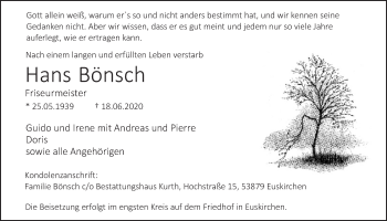 Anzeige von Hans Bönsch von  Blickpunkt Euskirchen 