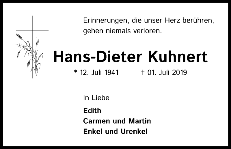  Traueranzeige für Hans-Dieter Kuhnert vom 01.07.2020 aus Kölner Stadt-Anzeiger / Kölnische Rundschau / Express