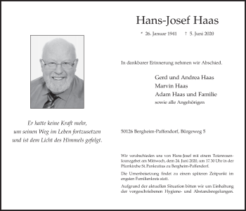 Anzeige von Hans-Josef Haas von  Werbepost 
