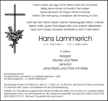 Anzeige von Hans Lammerich von  Schaufenster/Blickpunkt 