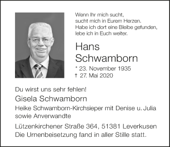 Anzeige von Hans Schwamborn von  Lokale Informationen 