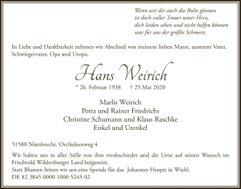 Anzeige von Hans Weirich von  Anzeigen Echo 