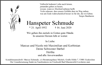 Anzeige von Hanspeter Schmude von  Blickpunkt Euskirchen 