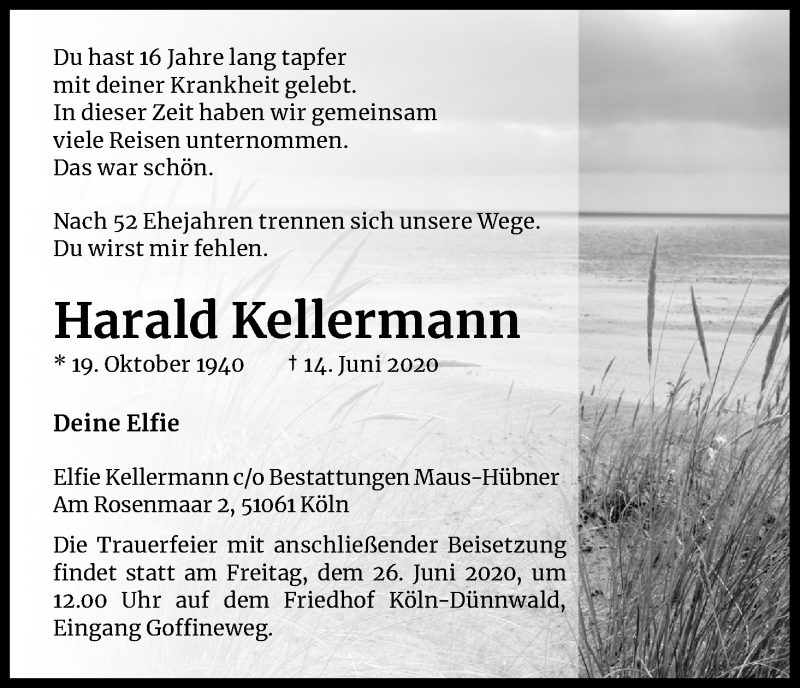  Traueranzeige für Harald Kellermann vom 20.06.2020 aus Kölner Stadt-Anzeiger / Kölnische Rundschau / Express