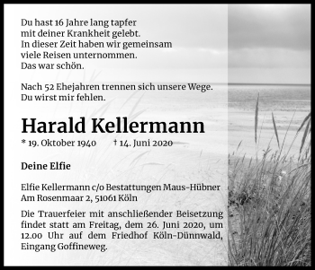 Anzeige von Harald Kellermann von Kölner Stadt-Anzeiger / Kölnische Rundschau / Express