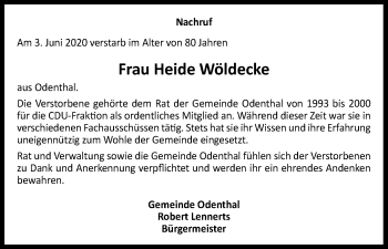 Anzeige von Heide Wöldecke von Kölner Stadt-Anzeiger / Kölnische Rundschau / Express