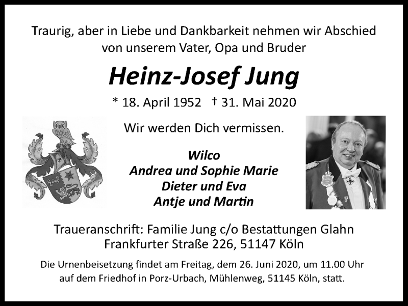  Traueranzeige für Heinz-Josef Jung vom 20.06.2020 aus Kölner Stadt-Anzeiger / Kölnische Rundschau / Express