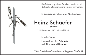 Anzeige von Heinz Schaefer von  Blickpunkt Euskirchen 