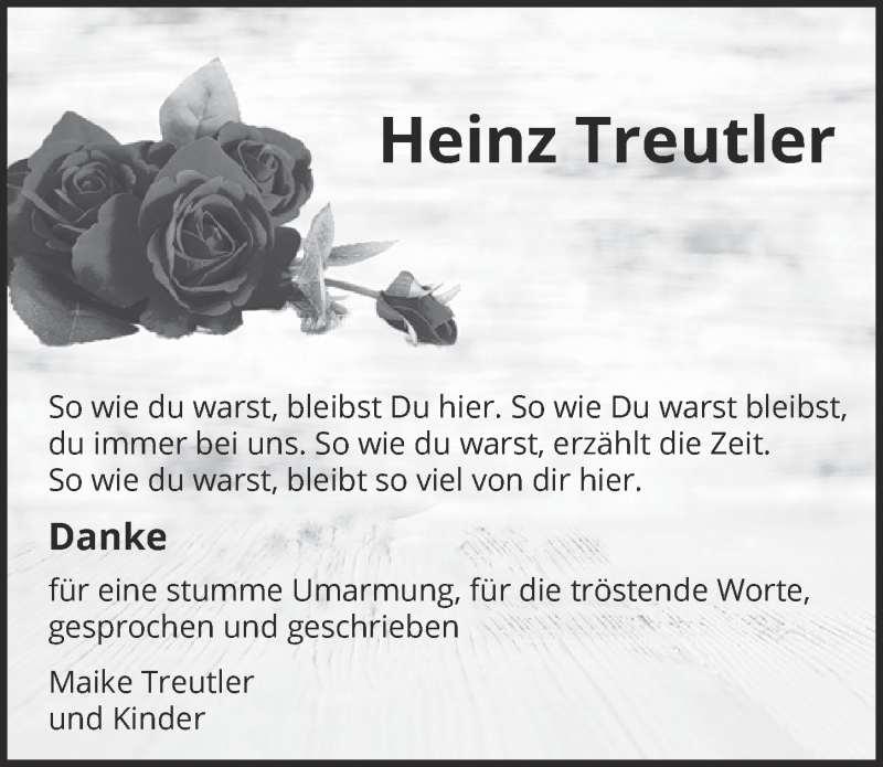  Traueranzeige für Heinz Treutler vom 13.06.2020 aus  Blickpunkt Euskirchen 