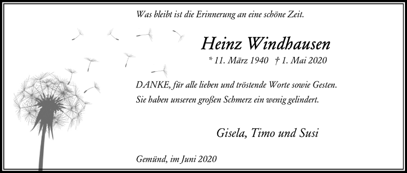  Traueranzeige für Heinz Windhausen vom 13.06.2020 aus Kölner Stadt-Anzeiger / Kölnische Rundschau / Express