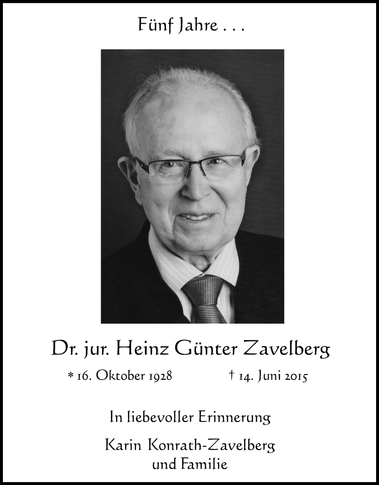  Traueranzeige für Heinz Günter Zavelberg vom 13.06.2020 aus Kölner Stadt-Anzeiger / Kölnische Rundschau / Express
