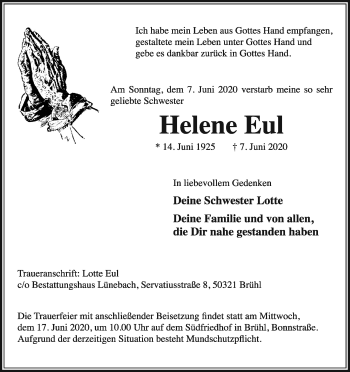 Anzeige von Helene Eul von Kölner Stadt-Anzeiger / Kölnische Rundschau / Express