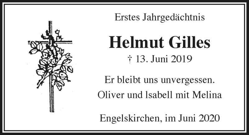  Traueranzeige für Helmut Gilles vom 12.06.2020 aus  Anzeigen Echo 