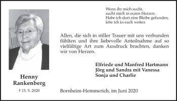 Anzeige von Henny Rankenberg von  Schaufenster/Blickpunkt 