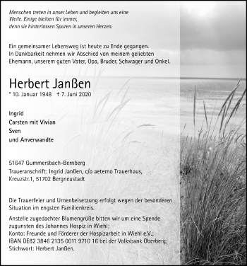 Anzeige von Herbert Janßen von  Anzeigen Echo 
