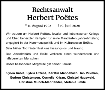 Anzeige von Herbert Poëtes von Kölner Stadt-Anzeiger / Kölnische Rundschau / Express