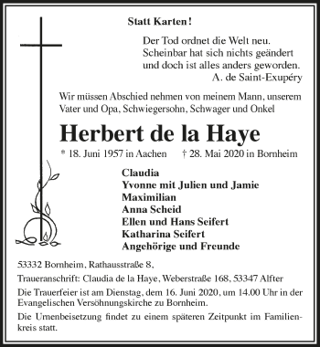 Anzeige von Herbert  de la Haye von  Schaufenster/Blickpunkt 