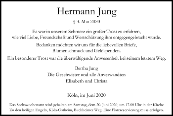 Anzeige von Hermann Jung von Kölner Stadt-Anzeiger / Kölnische Rundschau / Express