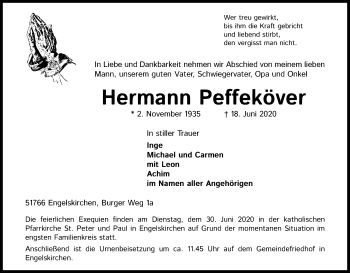 Anzeige von Hermann Peffeköver von Kölner Stadt-Anzeiger / Kölnische Rundschau / Express