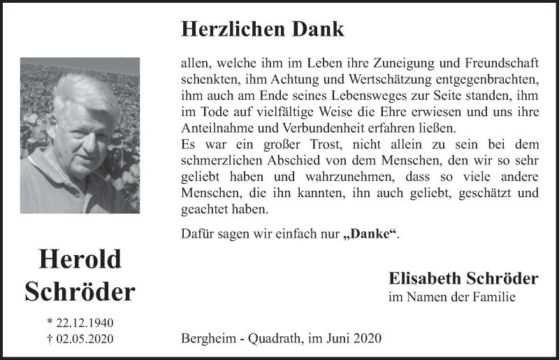  Traueranzeige für Herold Schröder vom 19.06.2020 aus  Werbepost 
