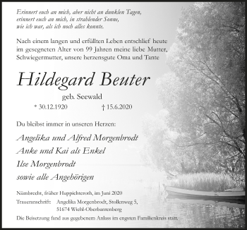 Anzeige von Hildegard Beuter von  Lokalanzeiger 