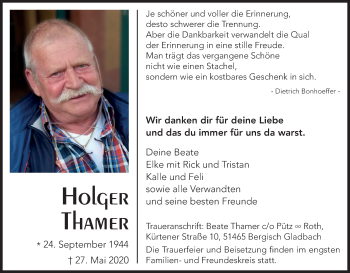 Anzeige von Holger Thamer von Kölner Stadt-Anzeiger / Kölnische Rundschau / Express