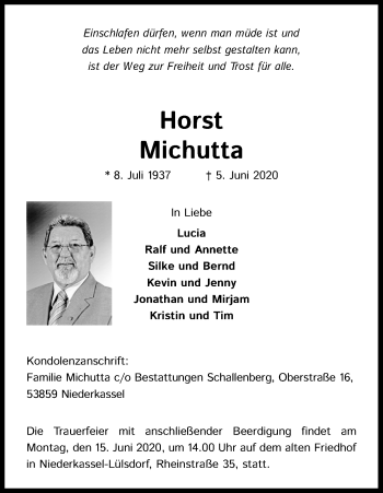 Anzeige von Horst Michutta von Kölner Stadt-Anzeiger / Kölnische Rundschau / Express