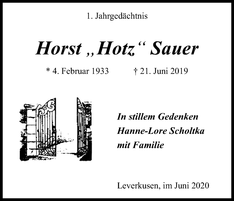  Traueranzeige für Horst Sauer vom 20.06.2020 aus Kölner Stadt-Anzeiger / Kölnische Rundschau / Express