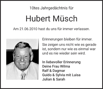 Anzeige von Hubert Müsch von  Blickpunkt Euskirchen 