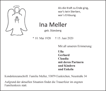 Anzeige von Ina Meller von  Blickpunkt Euskirchen 