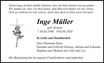 Anzeige von Inge Müller von  Anzeigen Echo 