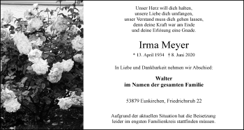 Anzeige von Irma Meyer von  Blickpunkt Euskirchen 