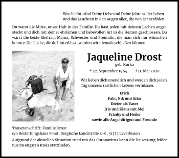 Anzeige von Jaqueline Drost von Kölner Stadt-Anzeiger / Kölnische Rundschau / Express